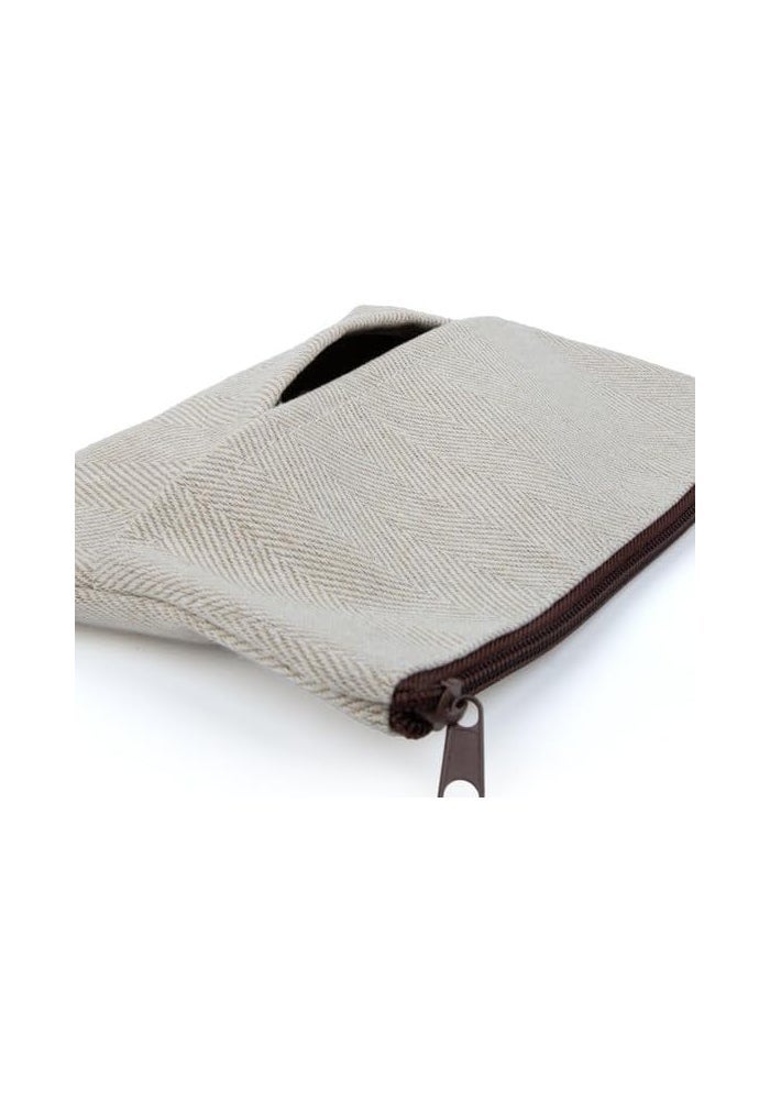 Daiso Flat Pouch – Beige Zippered Organizer Bag for Stationery, Makeup & Travel - Image 3